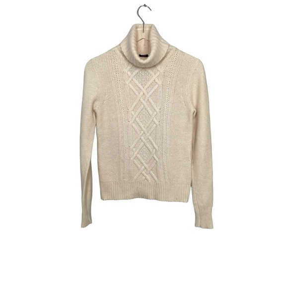 J. Crew Cream/Ivory “Cambridge” Cable Knit Turtleneck Sweater Wool Blend S-M - Picture 6 of 11
